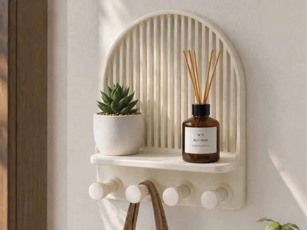 Wall Organizer with Hooks and Shelf