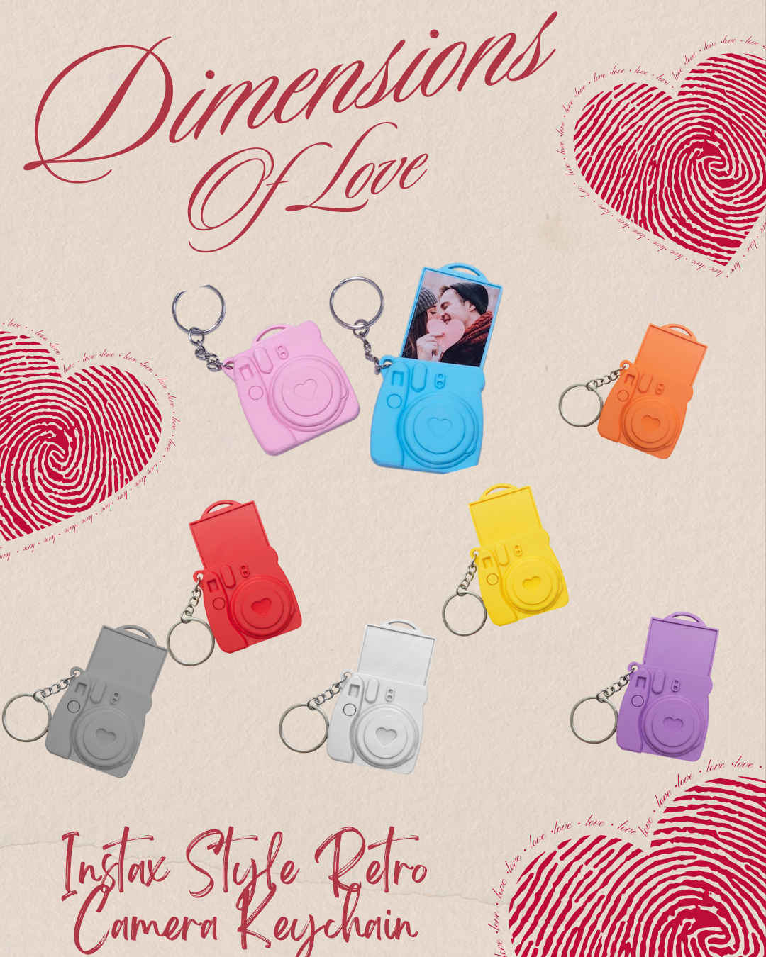 Instax Style Retro Camera Keychain with Photo Frame Inside