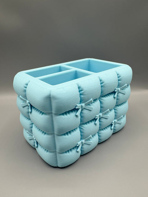 Aesthetic Quilted Bow Makeup Organizer Brush Holder