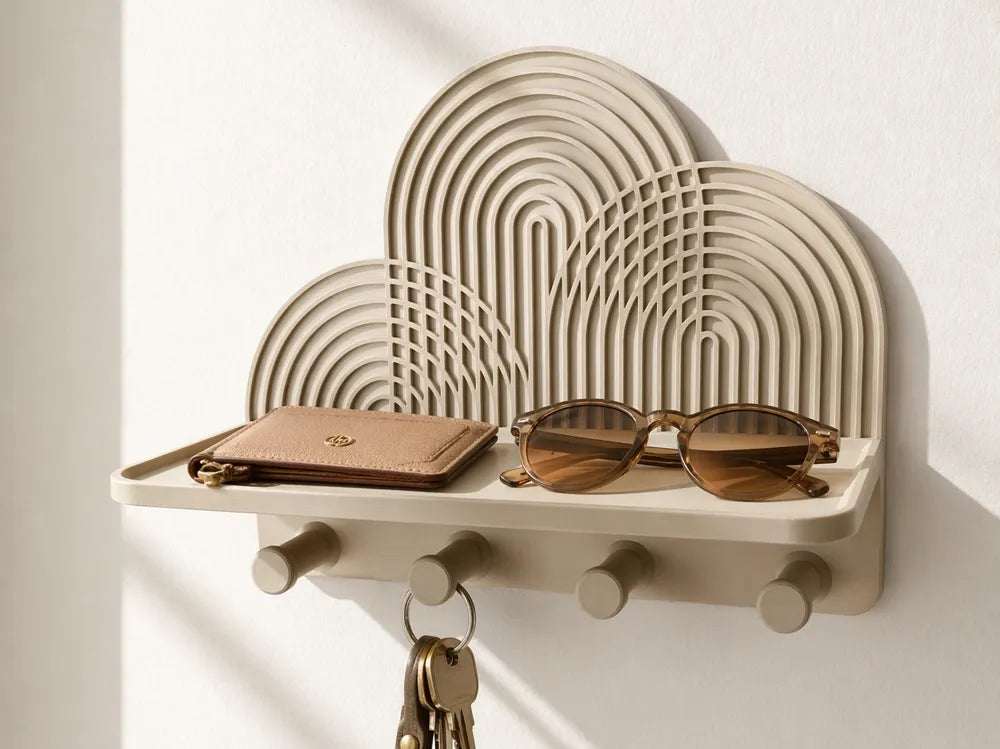Modern Entryway Organizer Shelf with Key Hooks